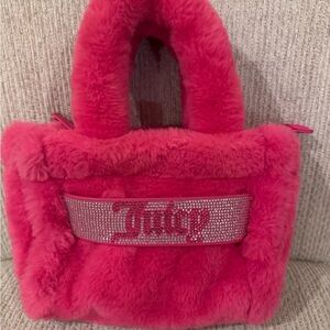 Juicy Couture Pink Fuchsia Mini Faux Fur Tote Bag Bling Logo